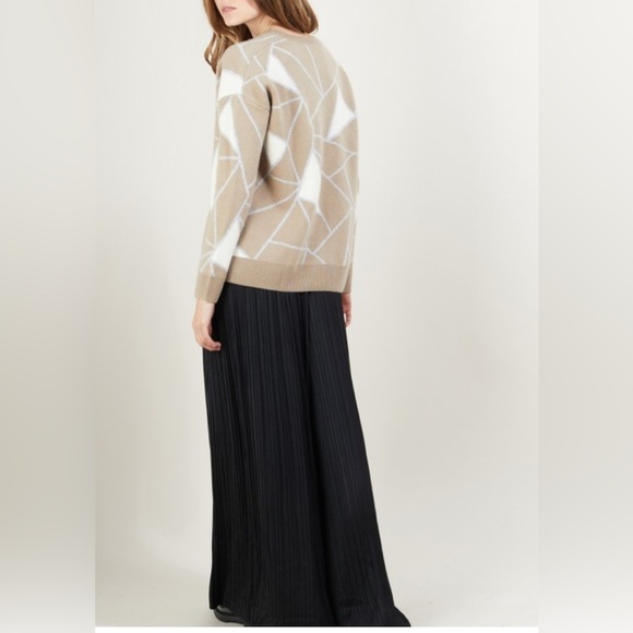 Maison Montagut Cashmere V-Neck Sweater Size S Felixa Geometric Tan Brown - Picture 13 of 15